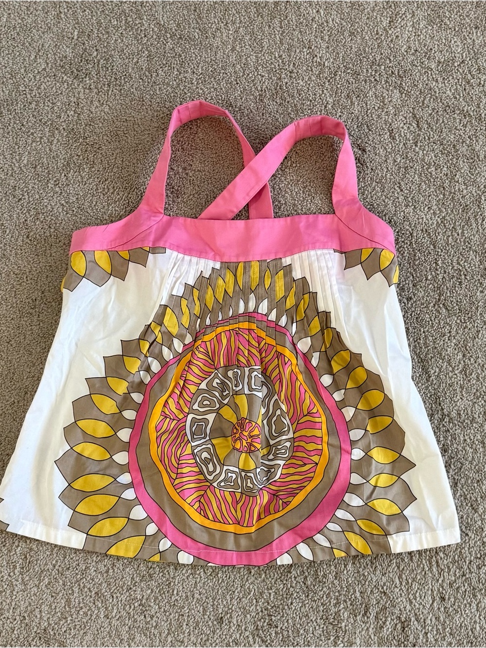 Rare Trina Turk One Of A Kind SAMPLE Shirley Tank Top Pink Yellow Art Print Sz S - Picture 4 of 8